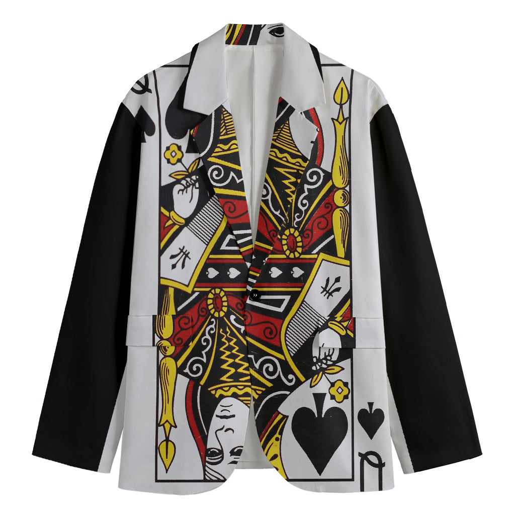 Queen Of Spades Playing Card Print Men's Cotton Blazer