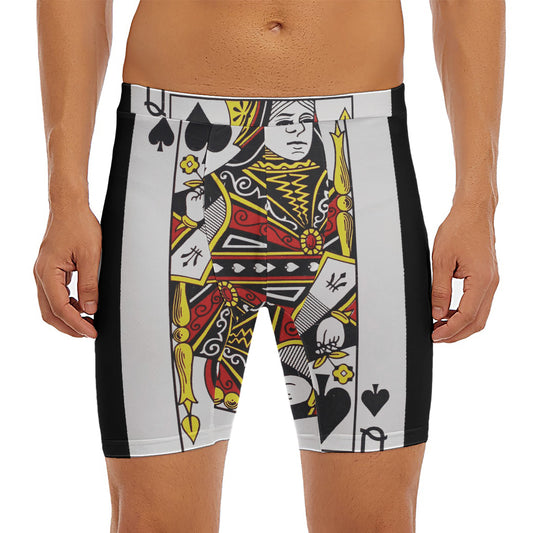 Queen Of Spades Playing Card Print Men's Long Boxer Briefs