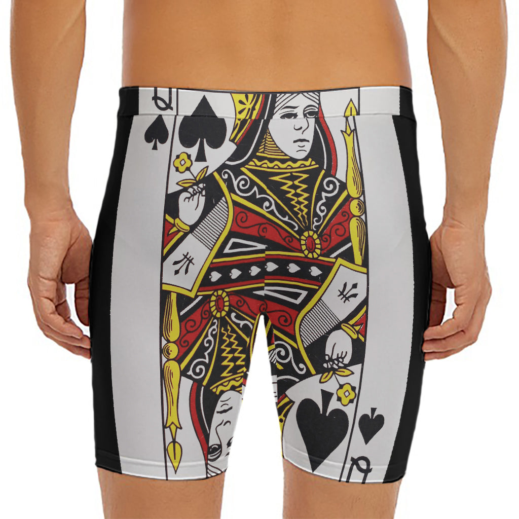 Queen Of Spades Playing Card Print Men's Long Boxer Briefs