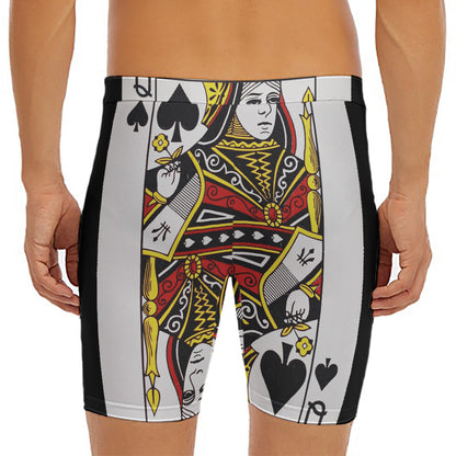 Queen Of Spades Playing Card Print Men's Long Boxer Briefs