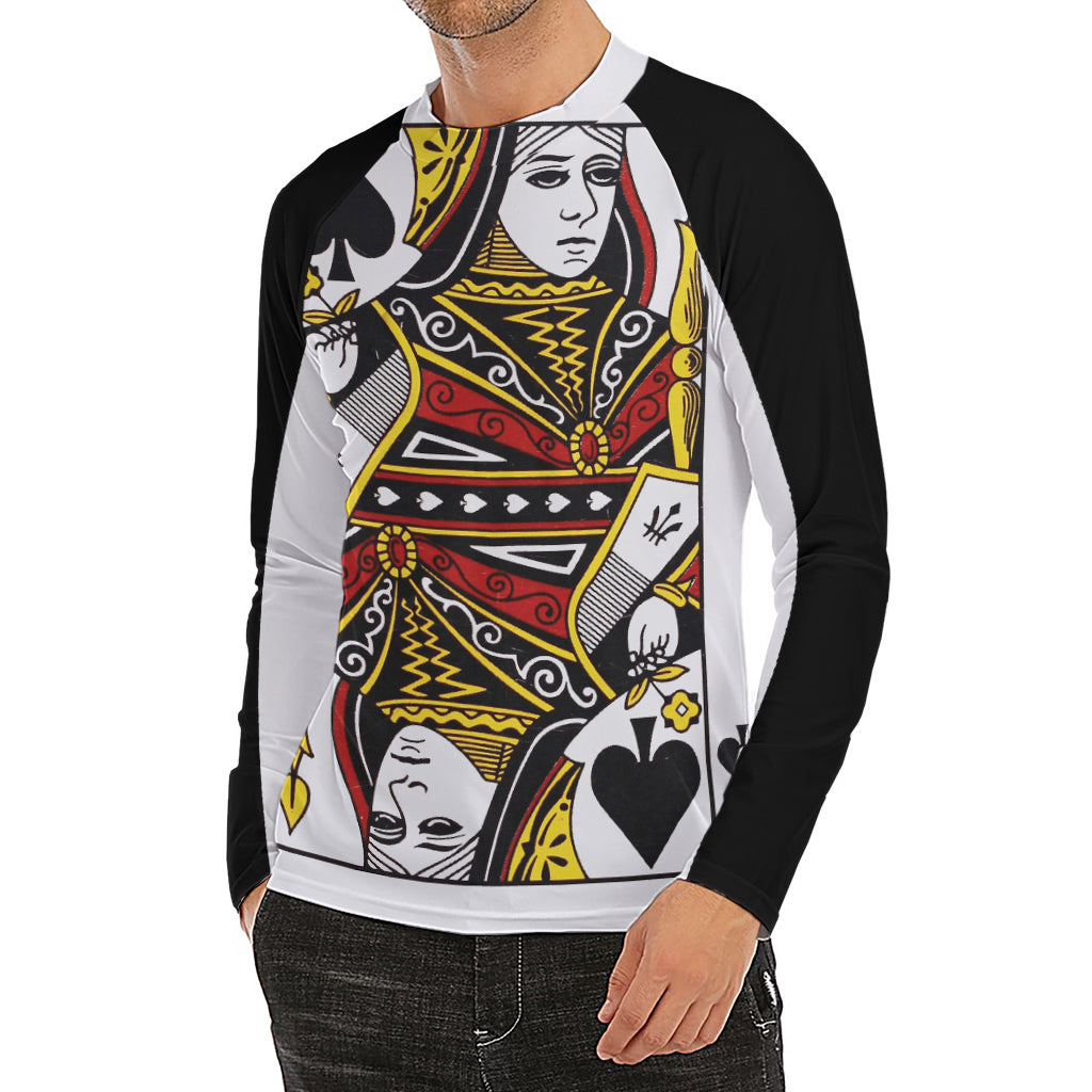 Queen Of Spades Playing Card Print Men's Long Sleeve Rash Guard