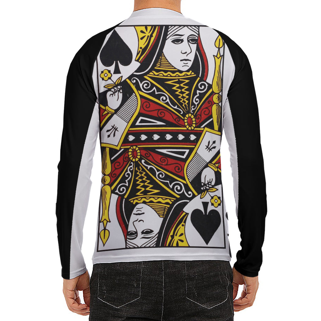 Queen Of Spades Playing Card Print Men's Long Sleeve Rash Guard