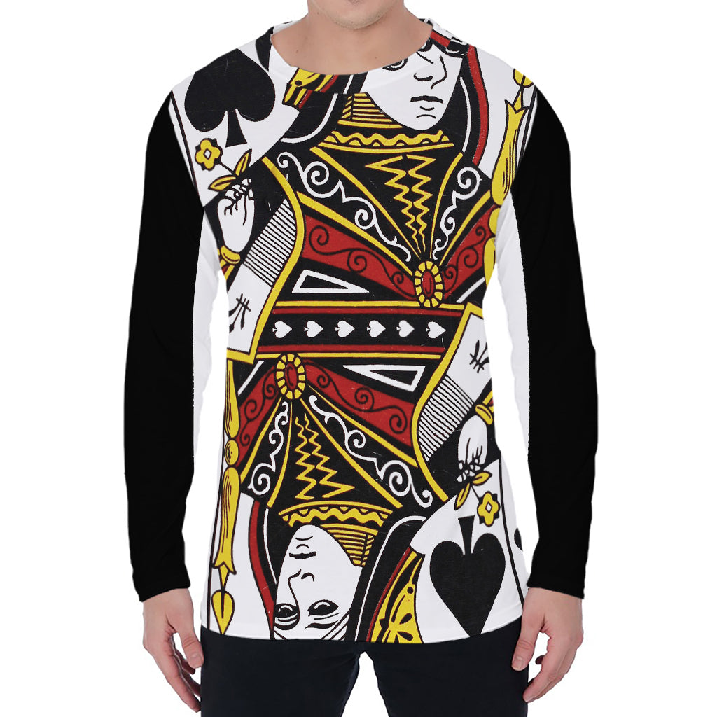 Queen Of Spades Playing Card Print Men's Long Sleeve T-Shirt