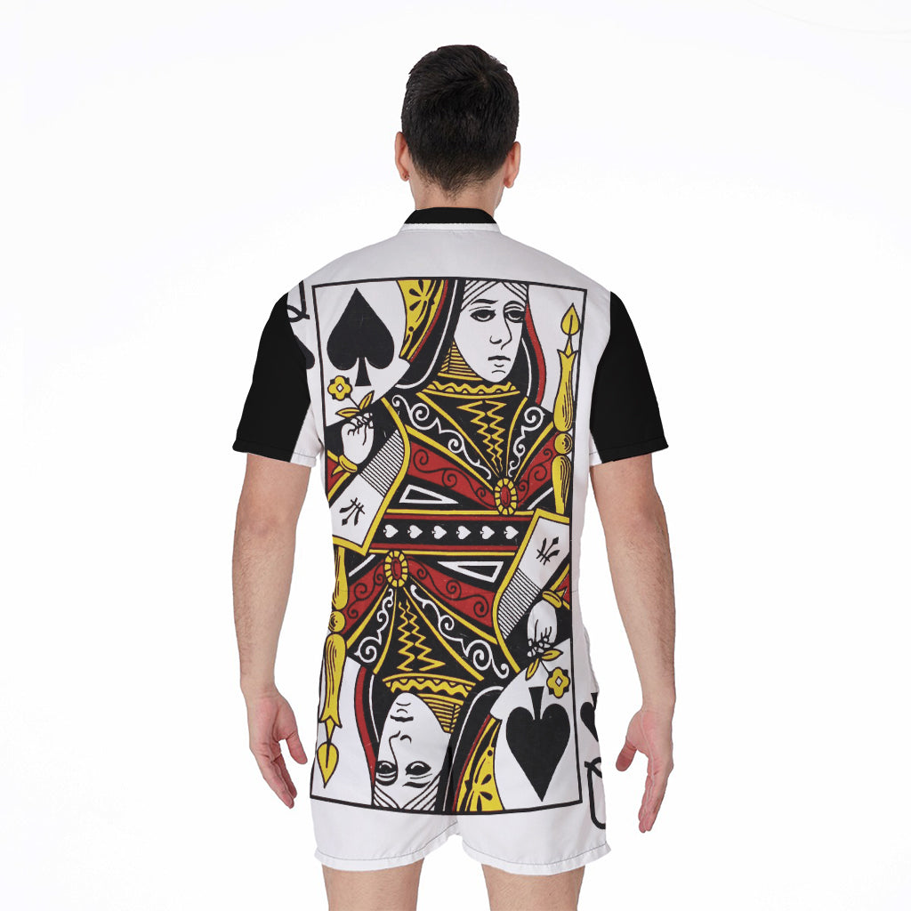 Queen Of Spades Playing Card Print Men's Rompers