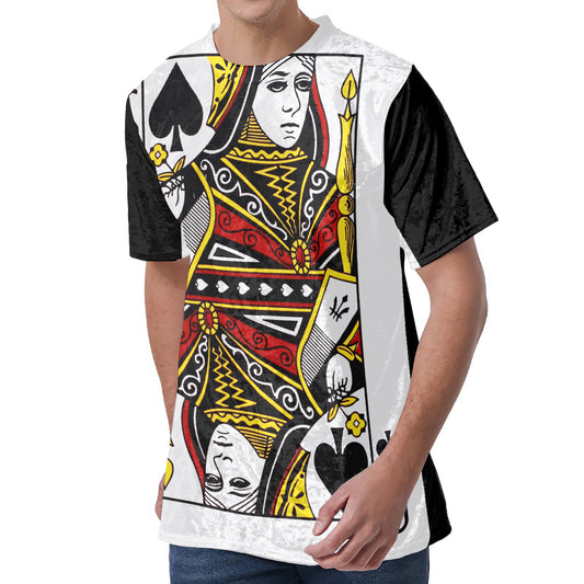 Queen Of Spades Playing Card Print Men's Velvet T-Shirt