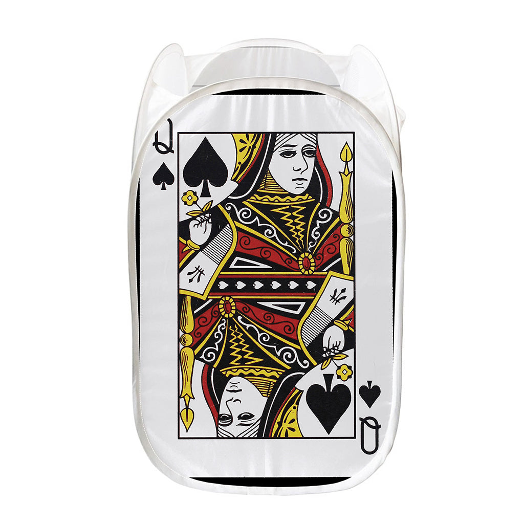 Queen Of Spades Playing Card Print Mesh Laundry Hamper