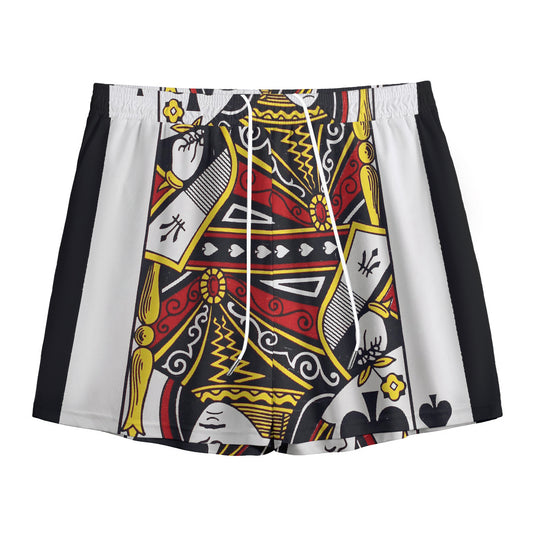 Queen Of Spades Playing Card Print Mesh Shorts