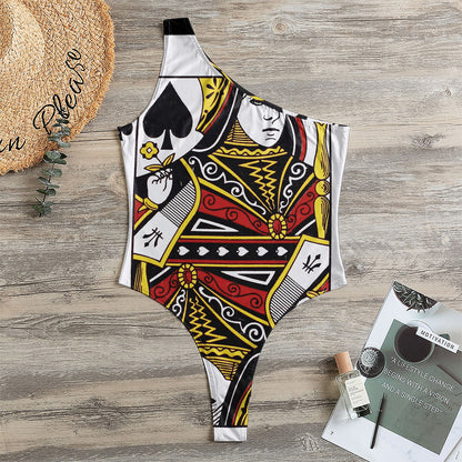 Queen Of Spades Playing Card Print One Shoulder Bodysuit