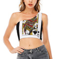 Queen Of Spades Playing Card Print One Shoulder Crop Top