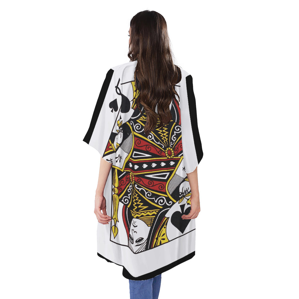 Queen Of Spades Playing Card Print Open Front Beach Cover Up