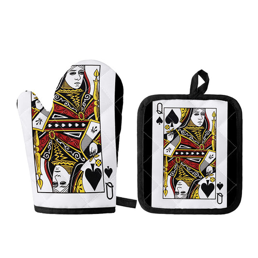 Queen Of Spades Playing Card Print Oven Mitt And Pot Holder Set