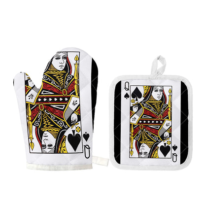 Queen Of Spades Playing Card Print Oven Mitt And Pot Holder Set