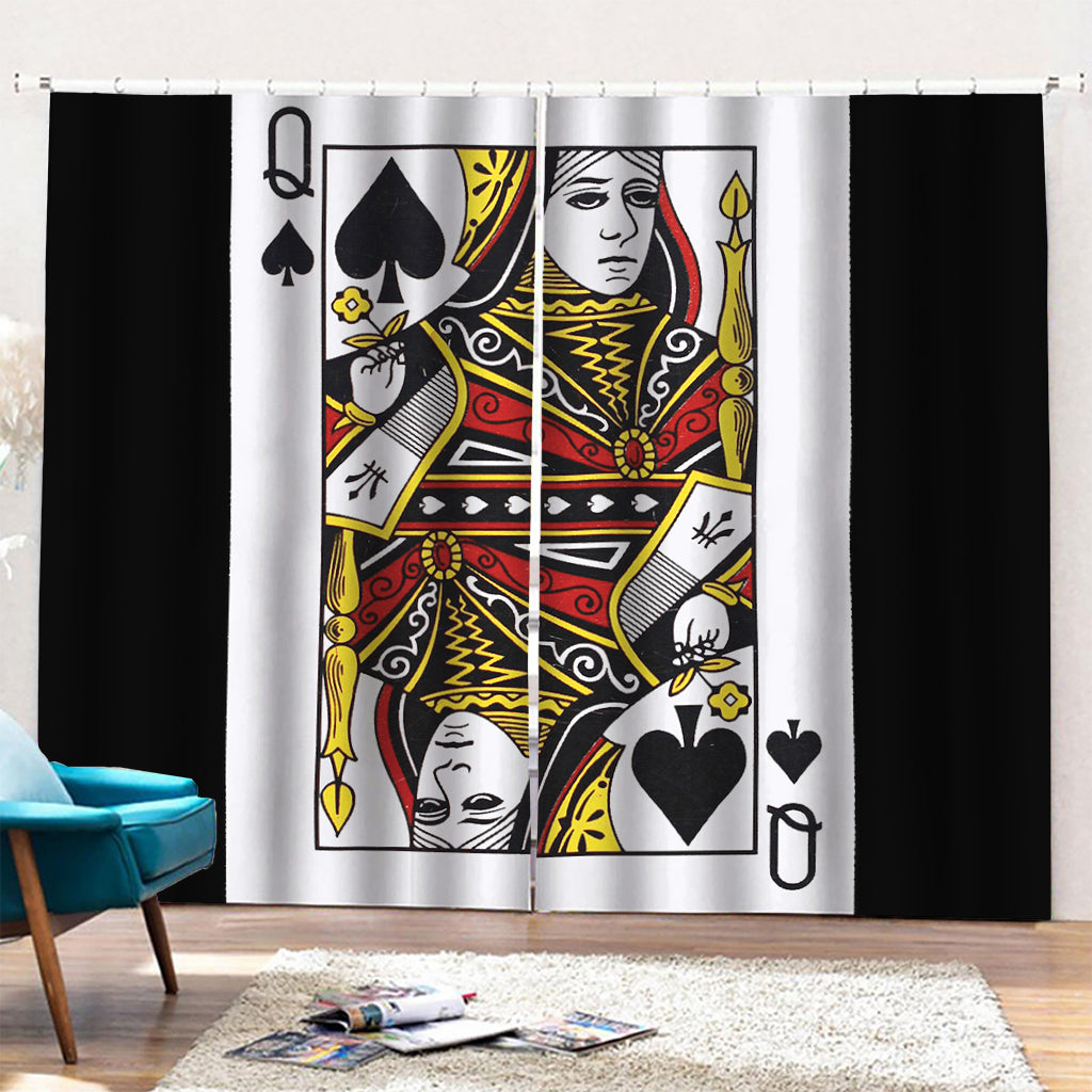 Queen Of Spades Playing Card Print Pencil Pleat Curtains
