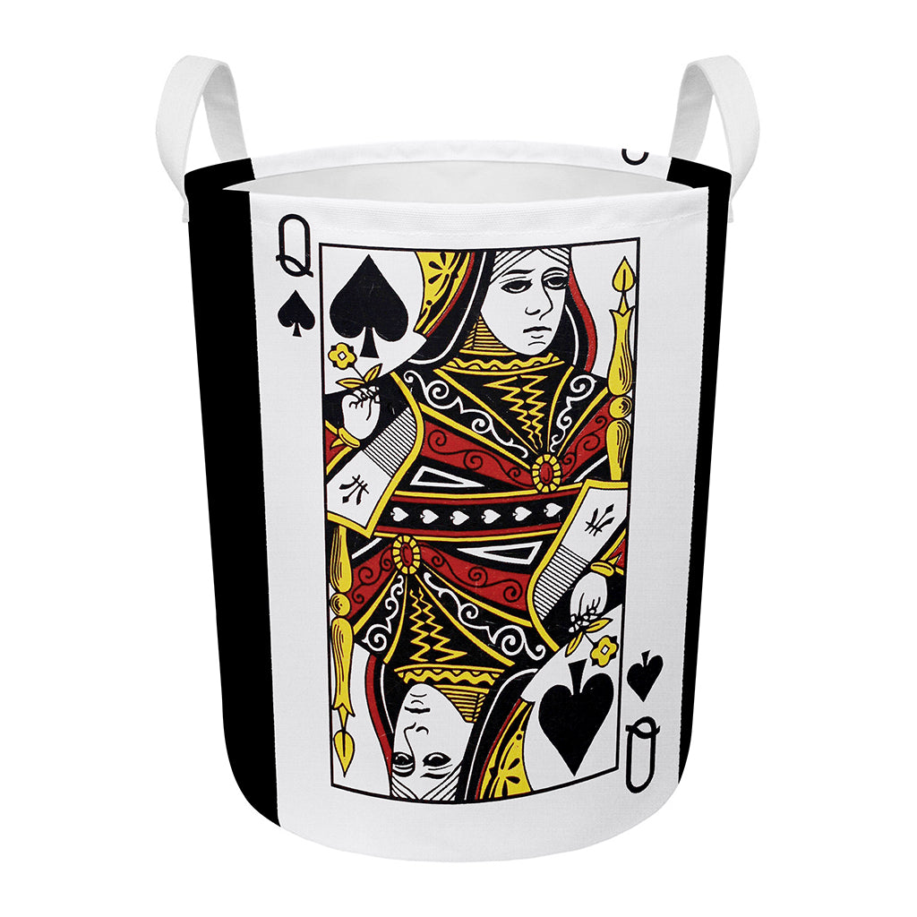 Queen Of Spades Playing Card Print Round Laundry Basket