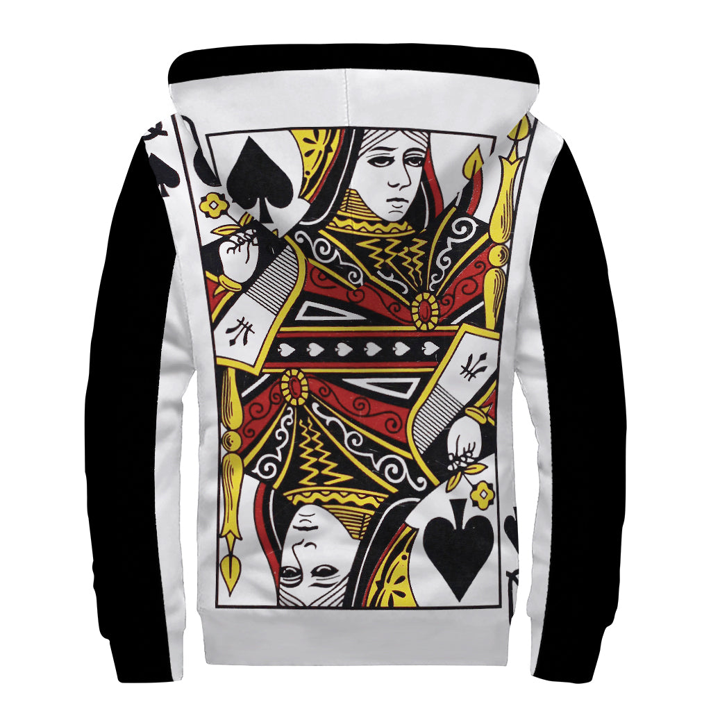 Queen Of Spades Playing Card Print Sherpa Lined Zip Up Hoodie