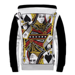 Queen Of Spades Playing Card Print Sherpa Lined Zip Up Hoodie