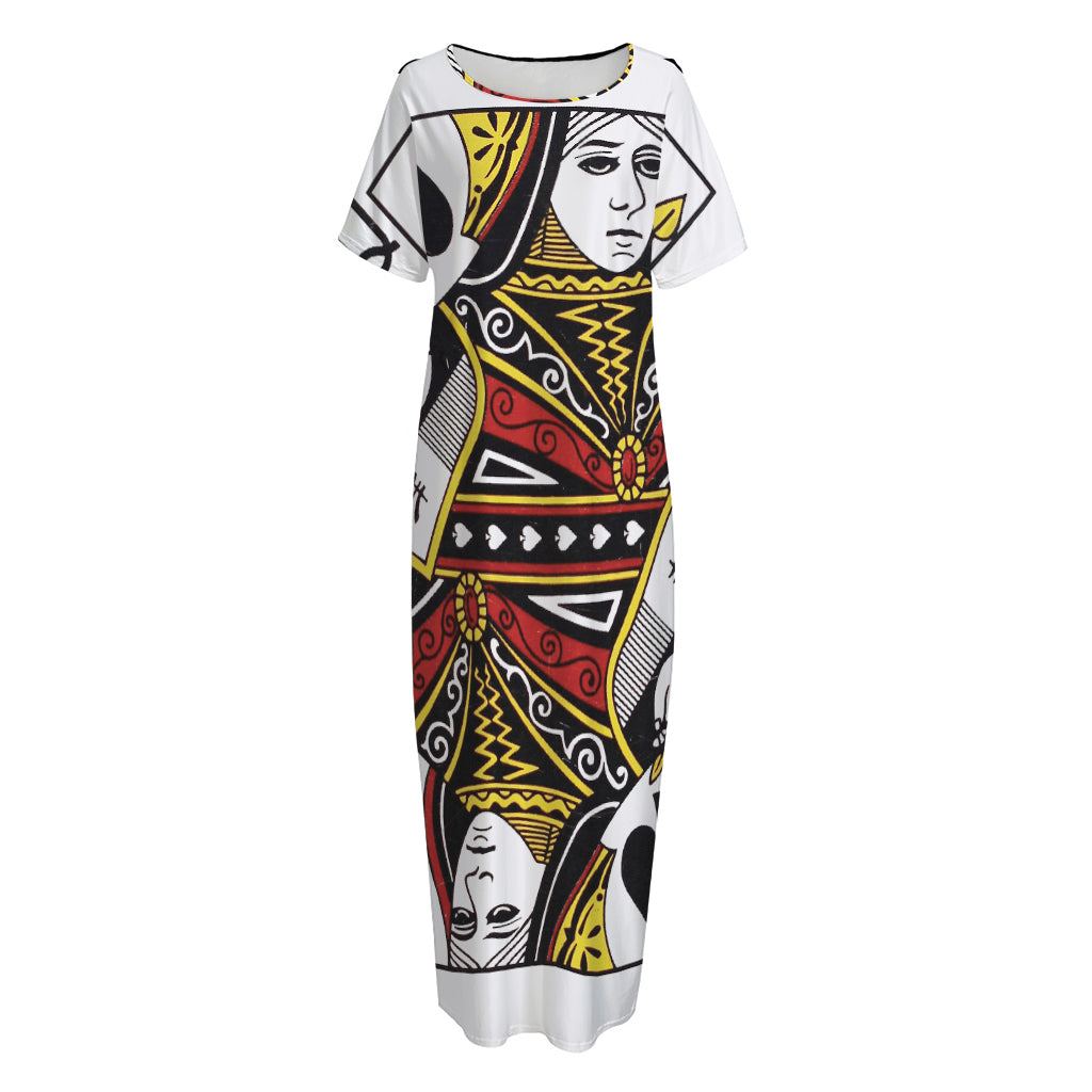 Queen Of Spades Playing Card Print Short Sleeve Long Nightdress