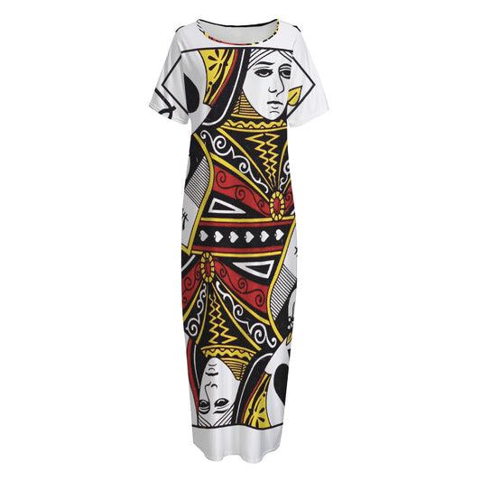 Queen Of Spades Playing Card Print Short Sleeve Long Nightdress