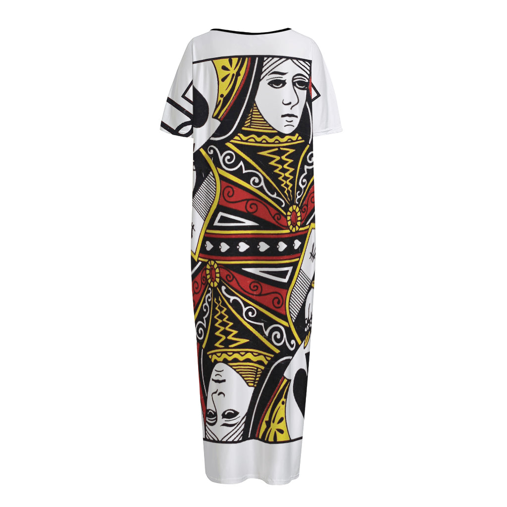 Queen Of Spades Playing Card Print Short Sleeve Long Nightdress