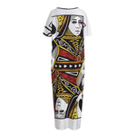 Queen Of Spades Playing Card Print Short Sleeve Long Nightdress