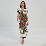 Queen Of Spades Playing Card Print Short Sleeve Maxi Dress