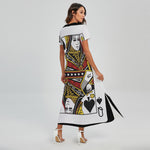 Queen Of Spades Playing Card Print Short Sleeve Maxi Dress