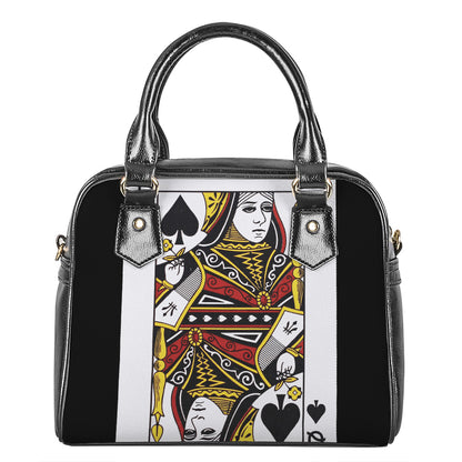 Queen Of Spades Playing Card Print Shoulder Handbag