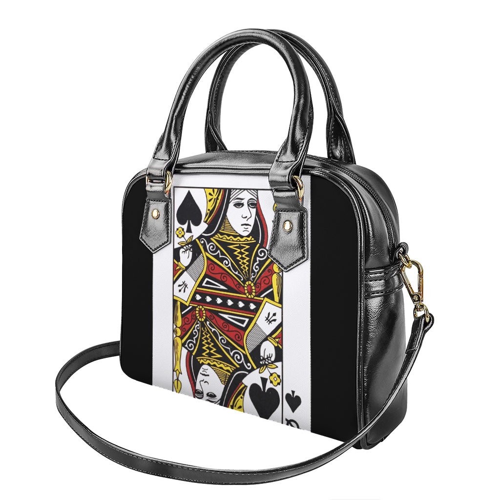 Queen Of Spades Playing Card Print Shoulder Handbag
