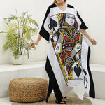 Queen Of Spades Playing Card Print Silk V-Neck Kaftan Dress