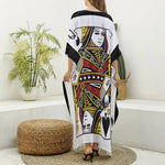 Queen Of Spades Playing Card Print Silk V-Neck Kaftan Dress