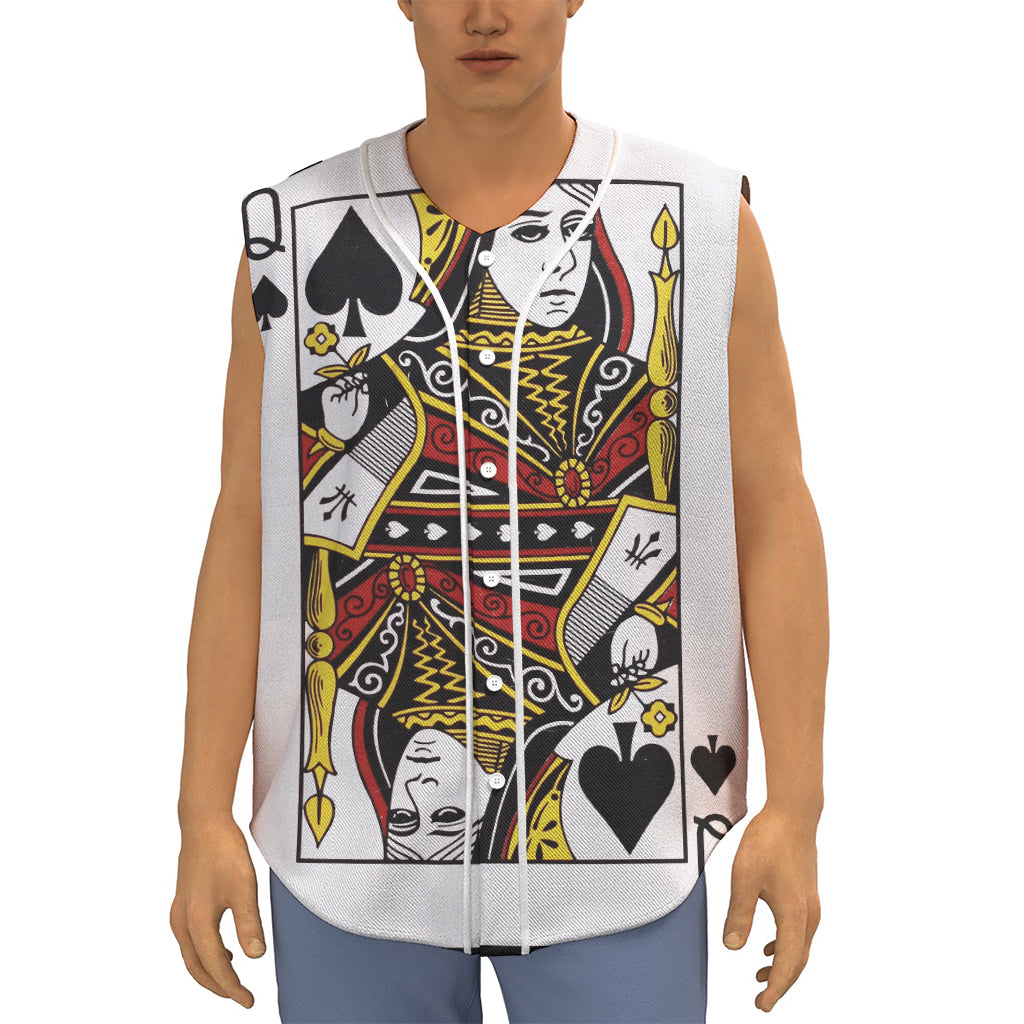 Queen Of Spades Playing Card Print Sleeveless Baseball Jersey