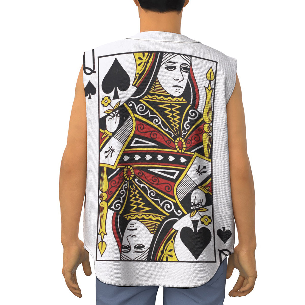 Queen Of Spades Playing Card Print Sleeveless Baseball Jersey