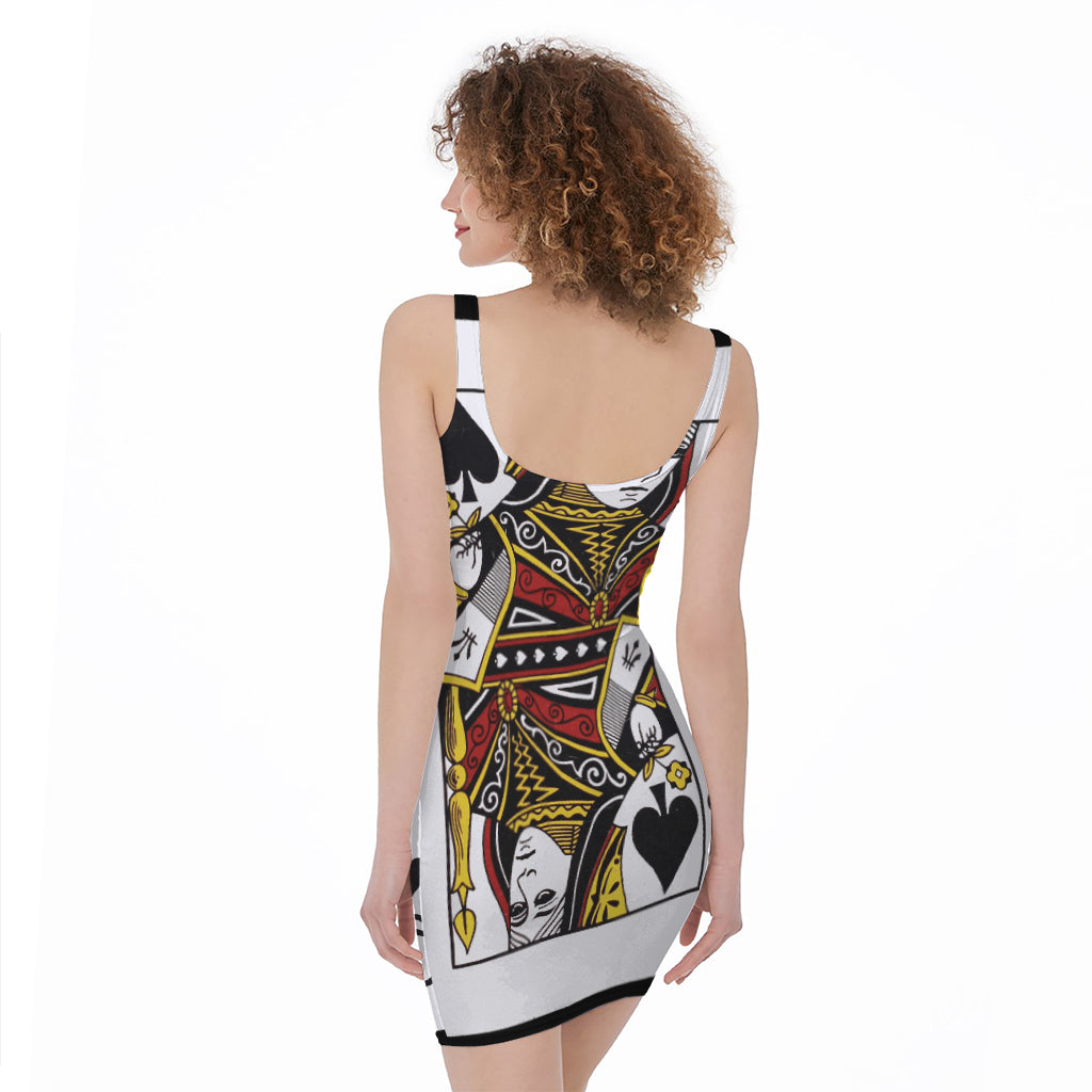 Queen Of Spades Playing Card Print Sleeveless Bodycon Dress