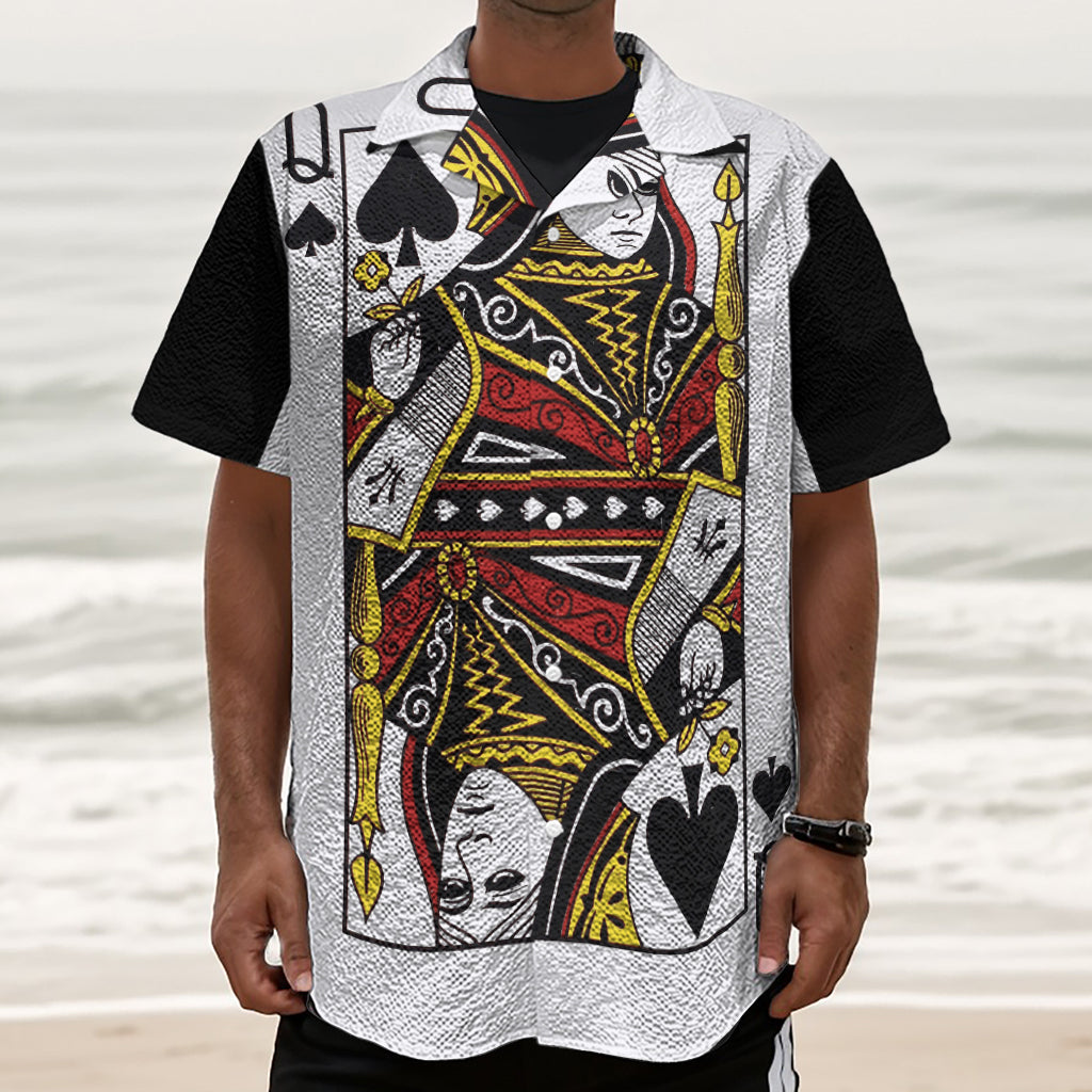 Queen Of Spades Playing Card Print Textured Short Sleeve Shirt