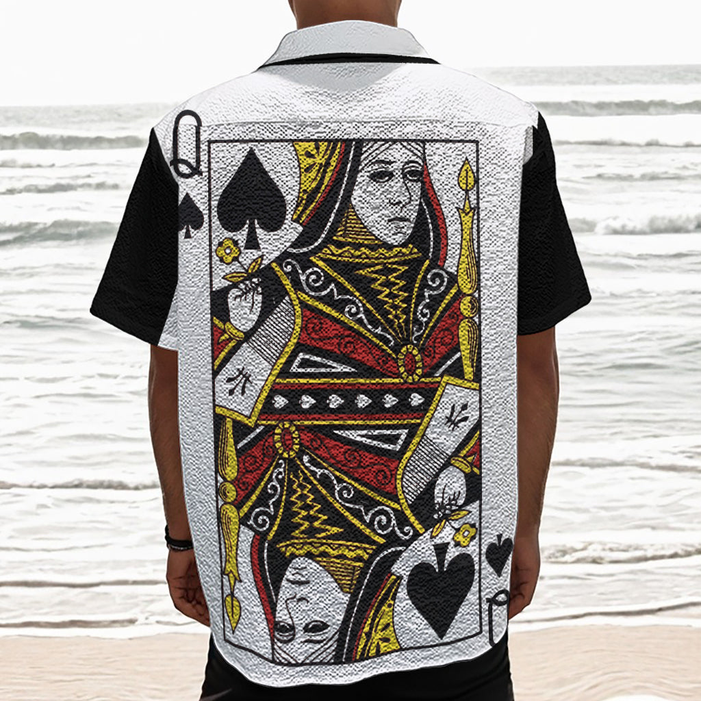 Queen Of Spades Playing Card Print Textured Short Sleeve Shirt