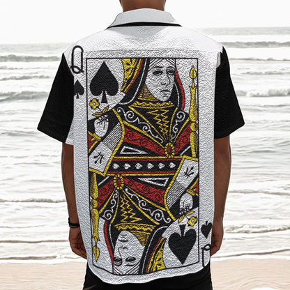 Queen Of Spades Playing Card Print Textured Short Sleeve Shirt