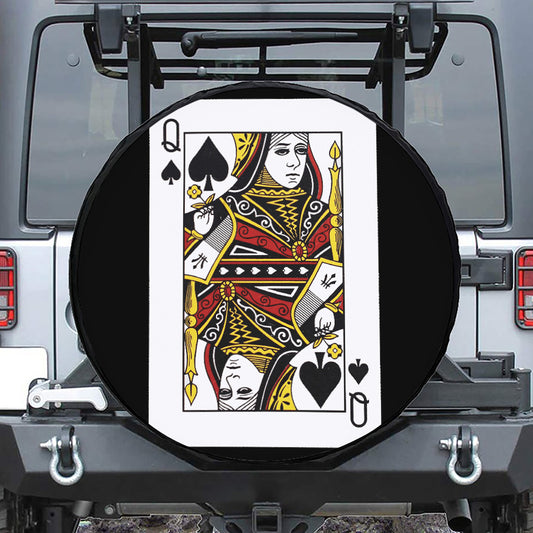 Queen Of Spades Playing Card Print Tire Cover