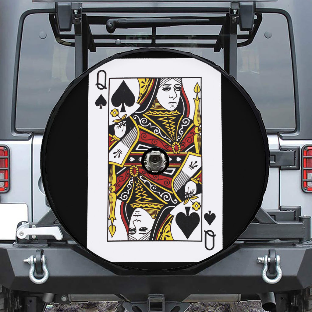 Queen Of Spades Playing Card Print Tire Cover With Camera Hole