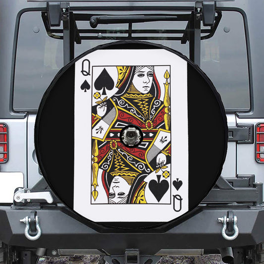 Queen Of Spades Playing Card Print Tire Cover With Camera Hole