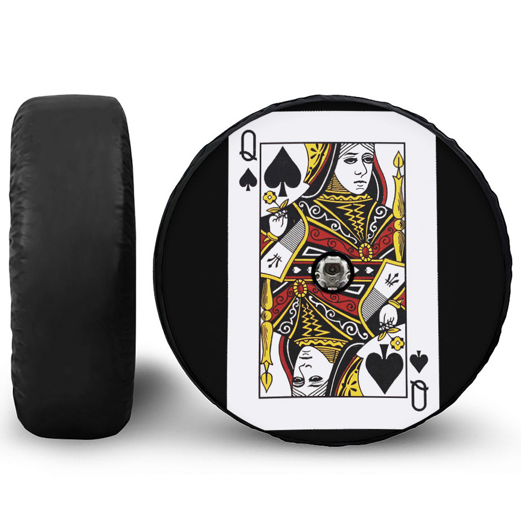 Queen Of Spades Playing Card Print Tire Cover With Camera Hole