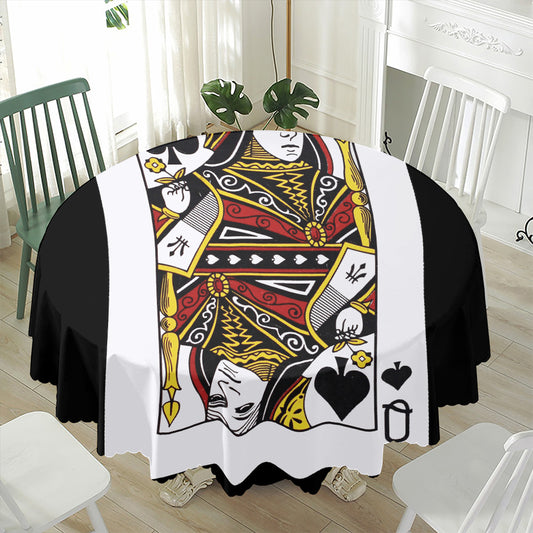 Queen Of Spades Playing Card Print Waterproof Round Tablecloth