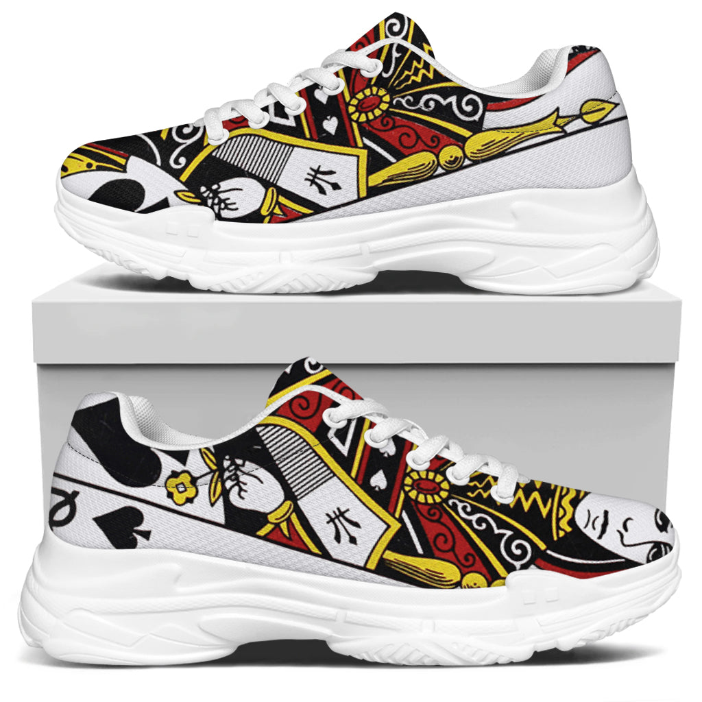 Queen Of Spades Playing Card Print White Chunky Shoes