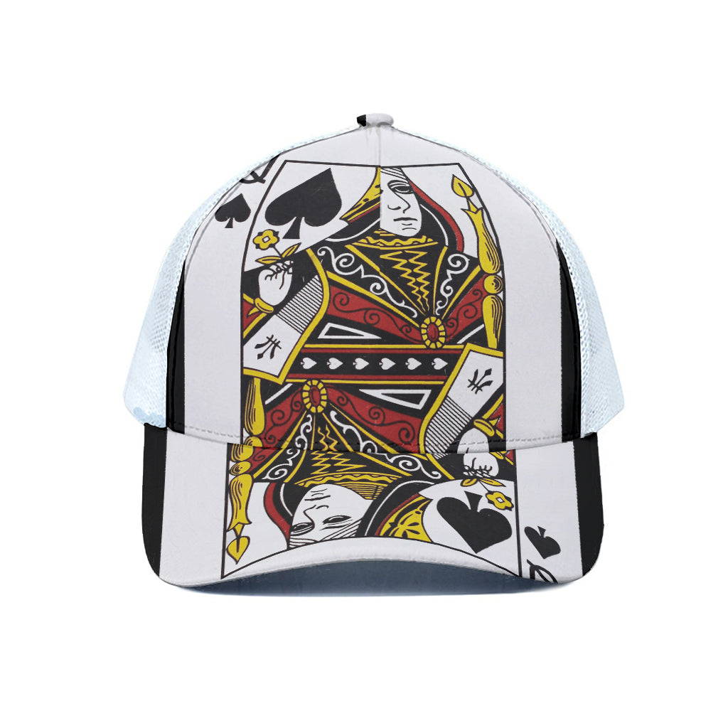 Queen Of Spades Playing Card Print White Mesh Trucker Cap