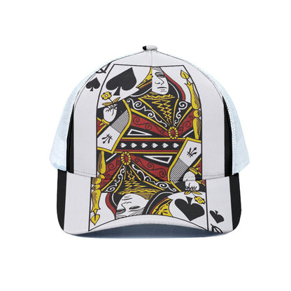 Queen Of Spades Playing Card Print White Mesh Trucker Cap