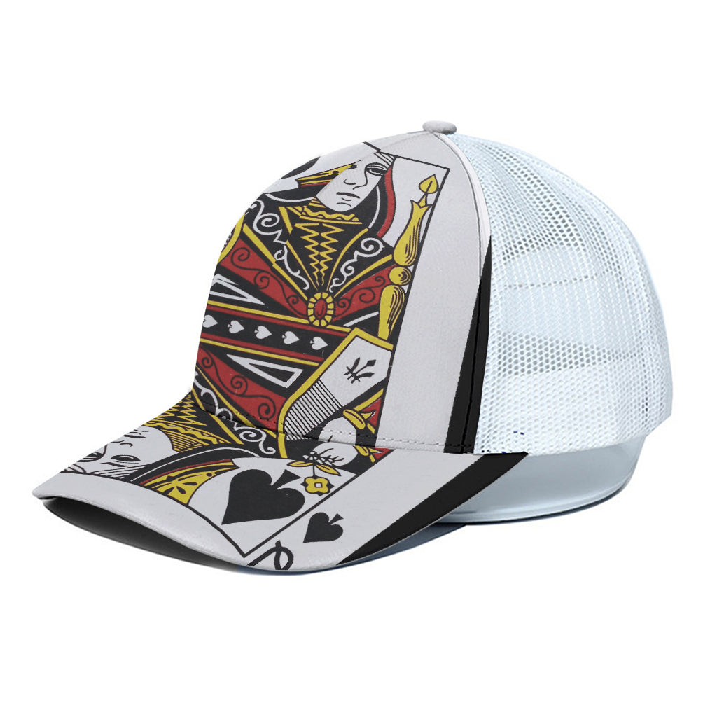 Queen Of Spades Playing Card Print White Mesh Trucker Cap