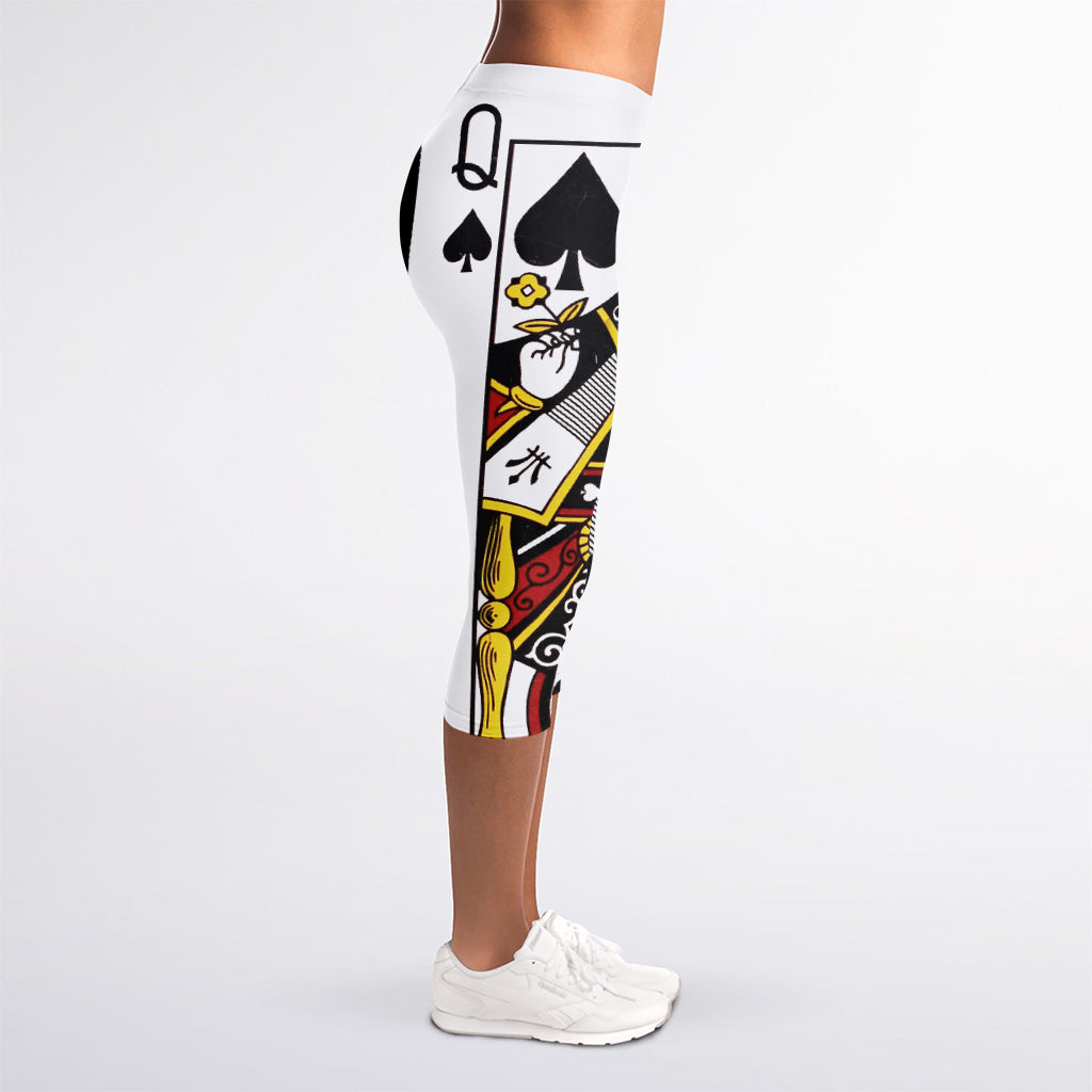 Queen Of Spades Playing Card Print Women's Capri Leggings