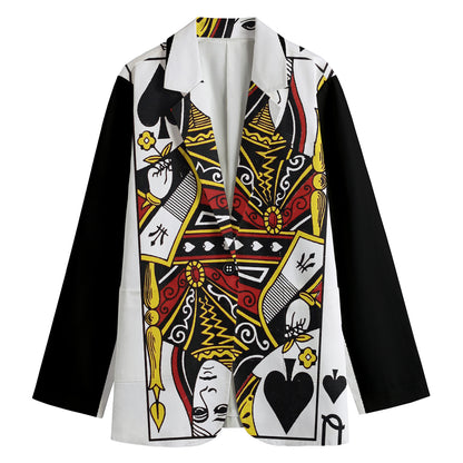 Queen Of Spades Playing Card Print Women's Cotton Blazer