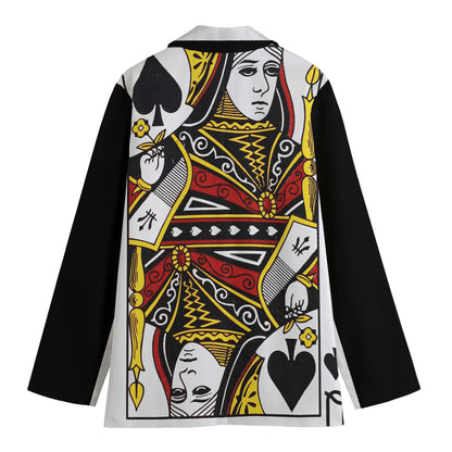 Queen Of Spades Playing Card Print Women's Cotton Blazer