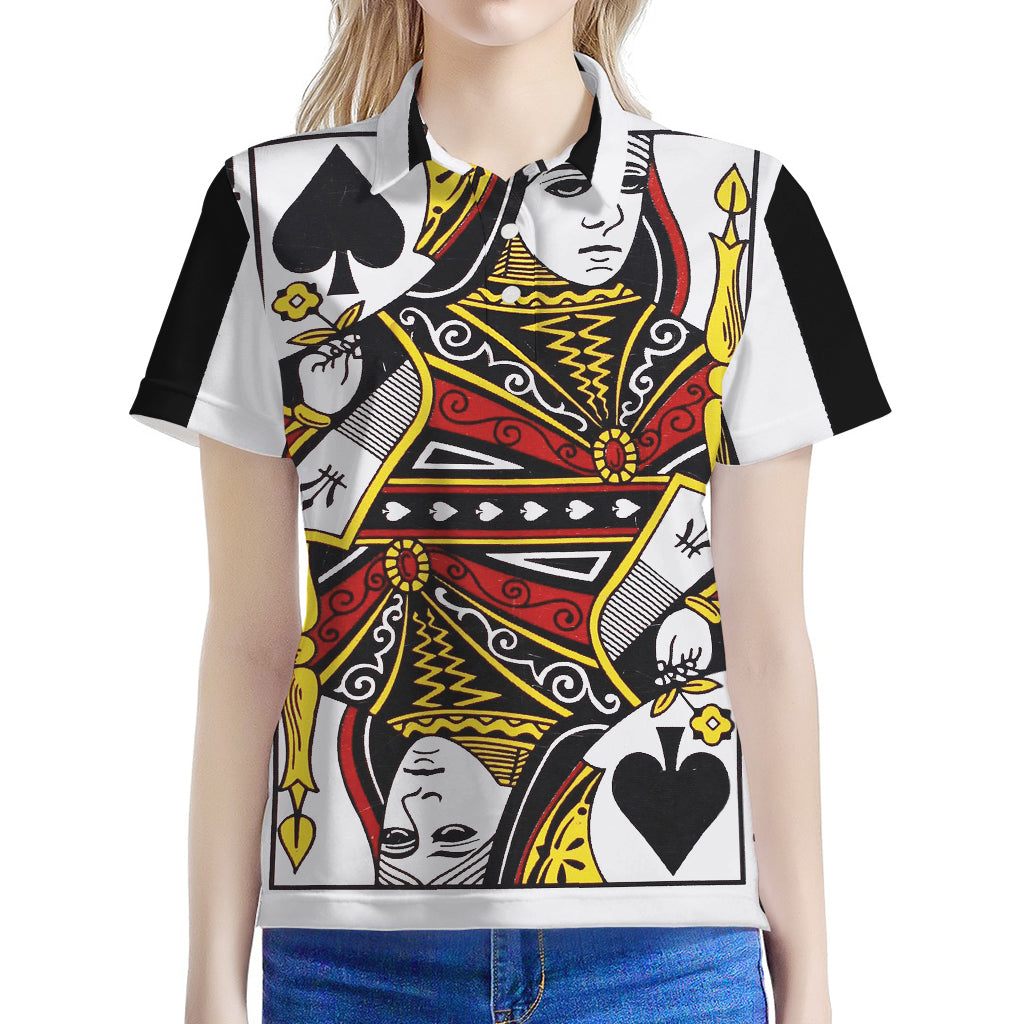 Queen Of Spades Playing Card Print Women's Polo Shirt