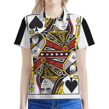 Queen Of Spades Playing Card Print Women's Polo Shirt